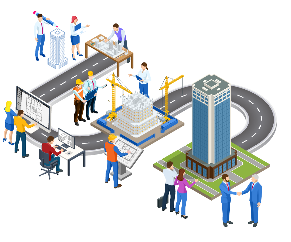 Map of construction project from idea to execution.