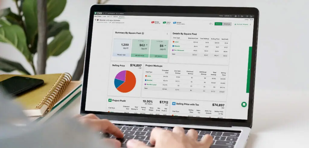 An estimator performs an estimate in STACK on his laptop.